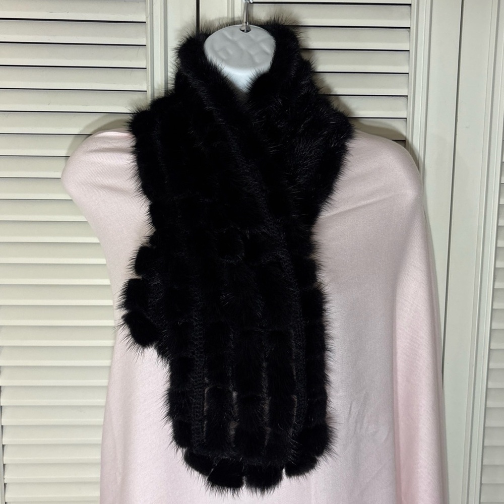 38" real RABBIT fur scarf collar boa stole, ladder style Black Classic Old Money